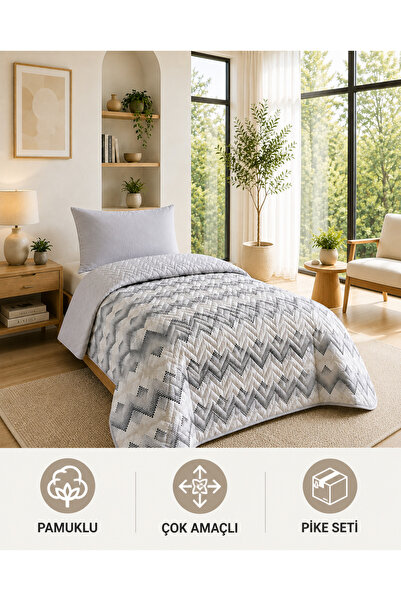 ELY PARKER طقم مفرش سرير وغطاء سرير مبطن على الوجهين من نوع Tek Kişilik Pike ...