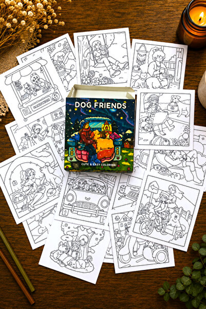 Dog Friends Temalı Mini Boyama Kartpostalları 36 Adet