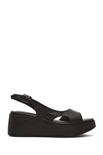 Derimod Women's Black Thick-Soled Leather Comfort Sandals 26Sfd340618