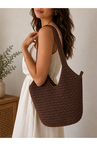 Mirel çanta Women's Straw Beach Bag Dark Brown