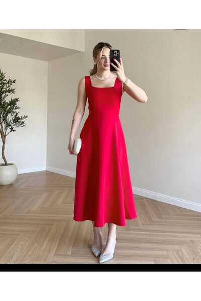 REELMODA ROCHIE DE VARĂ ELEGANTĂ, DE CALITATE PREMIUM, CU GULER PĂTRAT ROȘU, ...