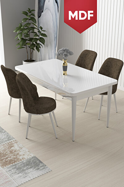Canisa Concept Nil Serisi 70x110 MDF Sabit Mutfak Masası Takımı Beyaz Masa 4 ...