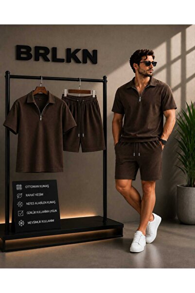 BRLKN Half Zipper Ottoman Shorts Set