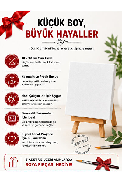 HETicaret 10x10 cm Mini Tuval Kanvas Boyama Tuvali (3'lü Alımlarda Fırça Hediye)