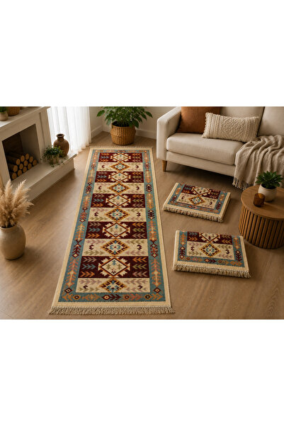 OEM Set 3 covoare tradiționale țesute, cu doua fete, dimensiune 60x200cm, ros...