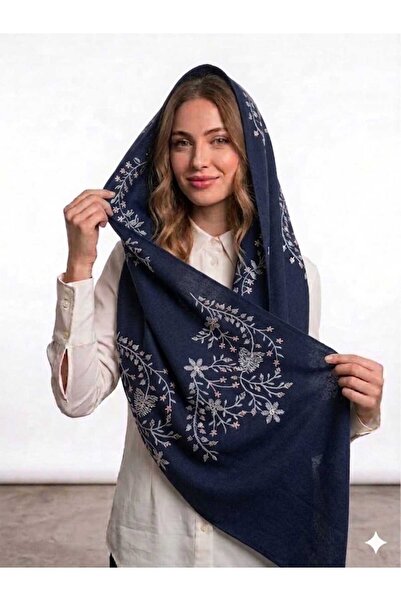 Veil Designer طرحة كحلي بوال طبقتين بتطريز في وسط الطرحة قماش بوال ياباني 190*60
