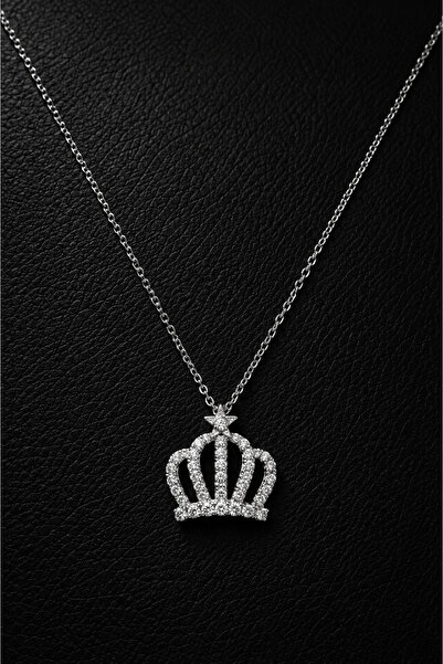 CAXBERN Crown Silver Necklace Zircon Stone Steel Does Not Tarnish