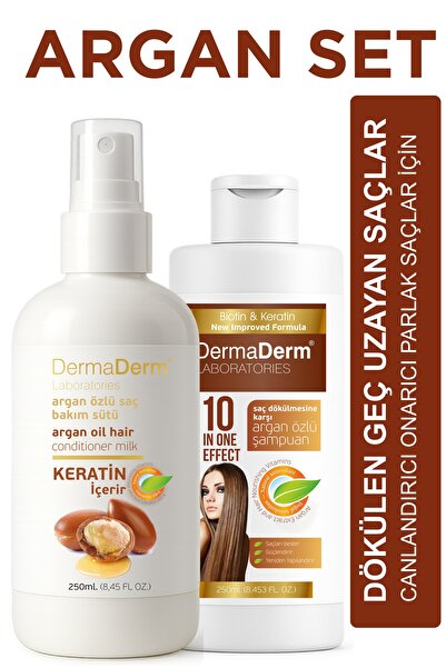 DermaDerm Argan Yağlı Biotin Keratin Bitkisel Saç Bakım Seti 250mlx2