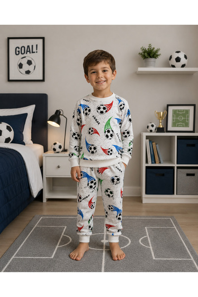 Fil Kids Dečačka zimska pidžama od 100% pamučne tkanine sa belim fudbalskim u...