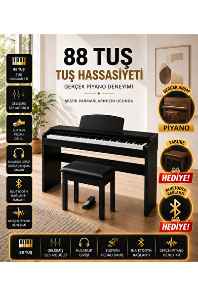 diğer 111 Piyano 88 Tuşlu Tuş Hassasiyetli Piyano Taburesi Hediye