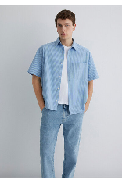 Mavi Çizgili Gömlek Oversize / Geniş Kesim 0211487-83767