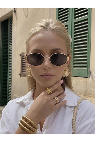 Eyesofia Calen Women's Ellipse Gold Framed Black Ultra Light Uv400 Filtered S...