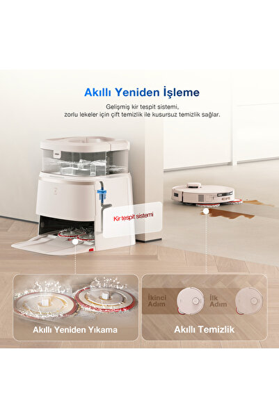 Ecovacs Deebot T30 Pro Omni Beyaz Robot Süpürge ve Paspas, 11.000 Pa Emiş Gücü, 70 Derece Su ile Paspas