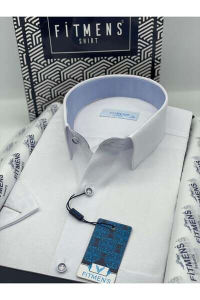 Fitmens Klasik Kısa Kol Keten Cotton Hediye Kutulu Erkek Gömlek FS-003624 - B...