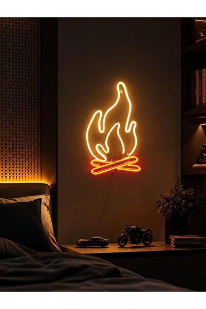 STUDYO YORA Alev (Ateş) Figürlü LED Neon Duvar Tablosu | Modern Aydınlatma De...