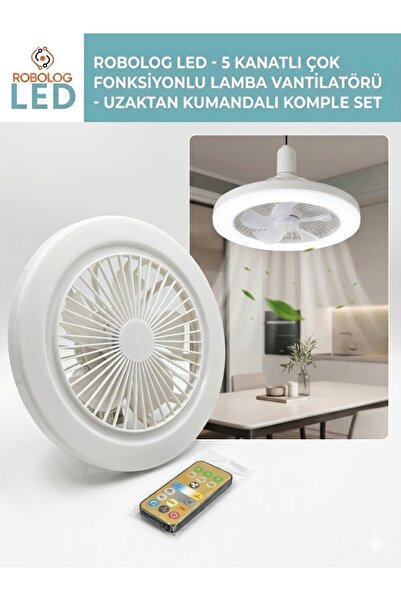 ROBOLOG Tavan Vantilatör E27 Duylu Kumandalı Tavan Vantilatörlü LED Lamba 3 H...
