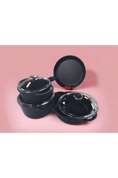 Cem Premium Döküm 7 Parça Tencere Seti Pyrex Kapak