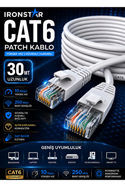 IRONSTAR 30 METRE CAT6 PATCH KABLO 30 METRE İNTERNET KABLOSU 30 METRE CAT KAB...