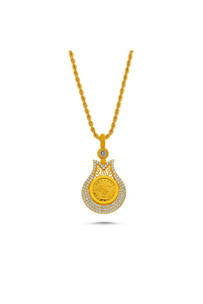 Sembol Gold Tuğralı Altın Kolye Burgu Halat Zincirli Lale