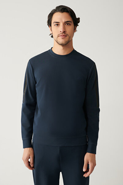 Avva Erkek Lacivert Bisiklet Yaka İnterlok Baskılı Regular Fit Sweatshirt A41...