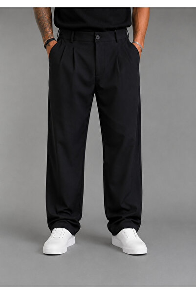 BM BALANCEMODA Erkek Baggy kalıp, esnek-dökümlü, pile detaylı, geniş kumaş pa...