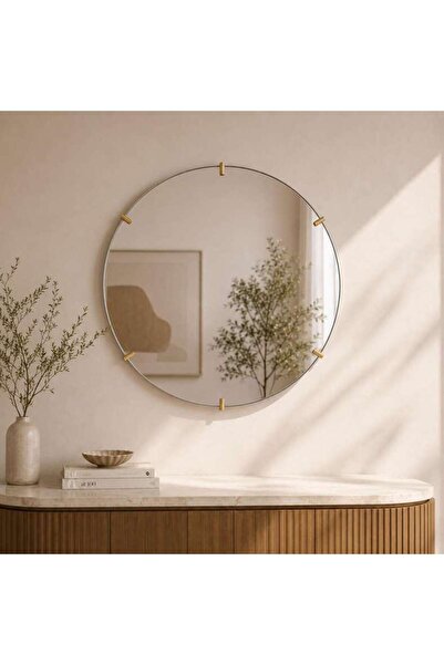 PAN HOME Heritage Metal Round Wall Mirror With Rivets Dia 92cm - Gold