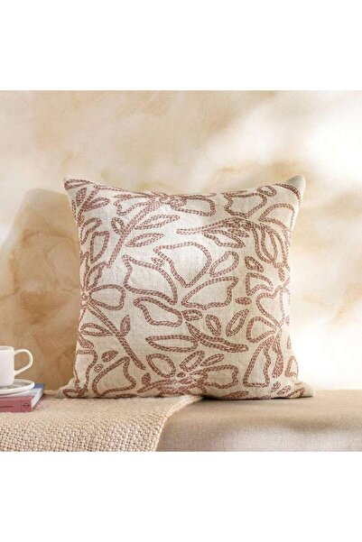 PAN HOME Boho Embroidery Down Feel Filled Cushion 50x50cm-rust