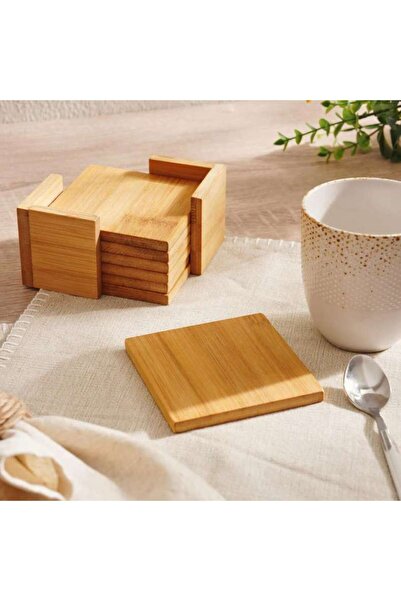 PAN HOME طقم حاملات أكواب من الخيزران مكون من 6 قطع مقاس 10×10×1 سم - طبيعي