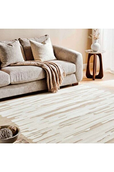 PAN HOME سجادة صوف دائرية من بيزانا مقاس 200×300 سم - بيج/عاجي
