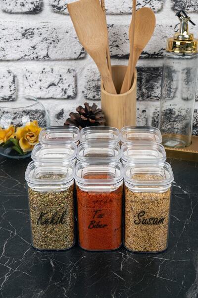 TARÇIN HOMES Set of 9 250 ml Vacuum Sealed Transparent Acrylic Spice Shakers ...