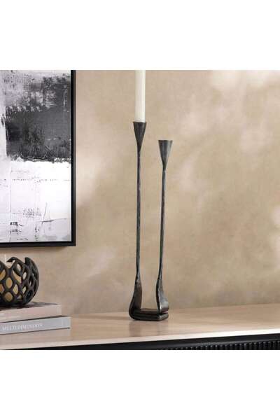 PAN HOME حامل شموع معدني من إغنياسيا 5×8×45 سم - رمادي عتيق
