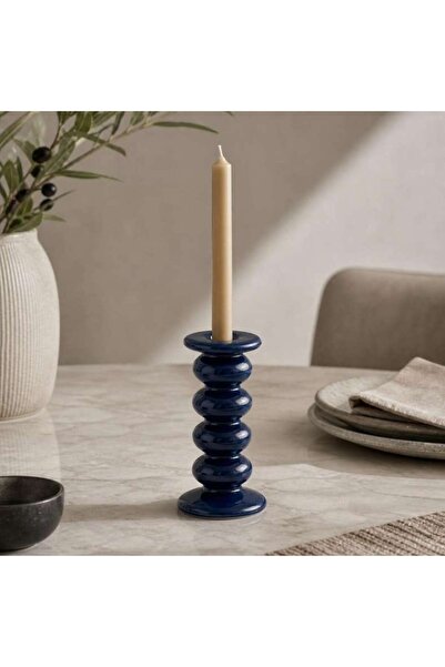 PAN HOME Mineral Ceramic Taper Candle Holder Dia6.4x13cm - Blue