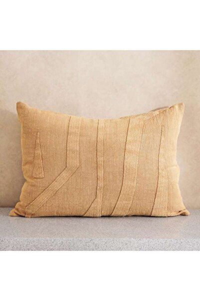 PAN HOME Kellan Linen Embroidery Down Feel Filled Cushion 40x60cm -tobacco