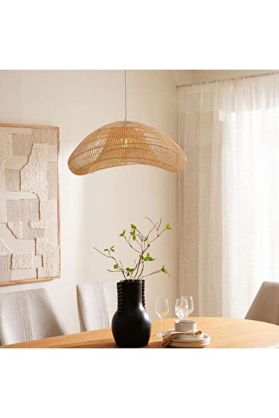 PAN HOME مصباح معلق من الروطان طراز Kaguya E-27 مقاس 65×62×36.5 سم - طبيعي