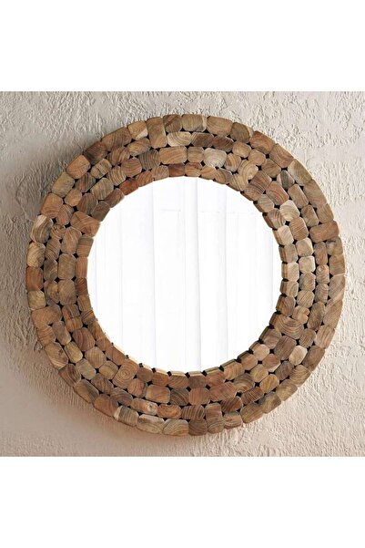PAN HOME Pixel Handmade Wooden Wall Mirror Dia 80cm - Natural