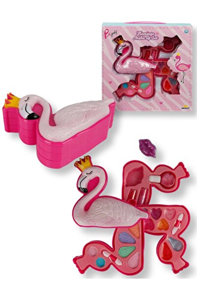 TOYFEST Pretty Pinky Flamingo Şekilli 3 Katlı Makyaj Güzellik Seti S00002599