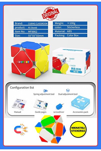 TOYFEST Moyu Rs Skewb Magnetic Cube - Mıknatıslı Standlı Tornavidalı Stickers...