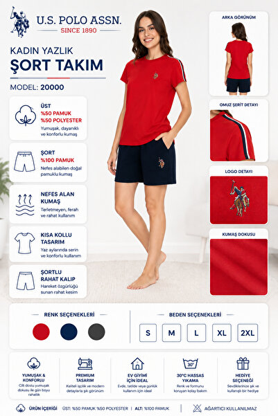 U.S. Polo Assn. 20000 Set de pantaloni scurți pentru femei, cu mânecă scurtă ...