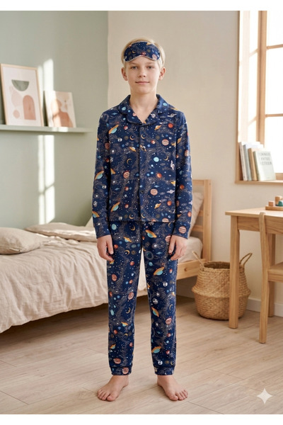 Novella Erkek çocuk pamuklu Uzay Desenli Yazlık Pijama Takımı