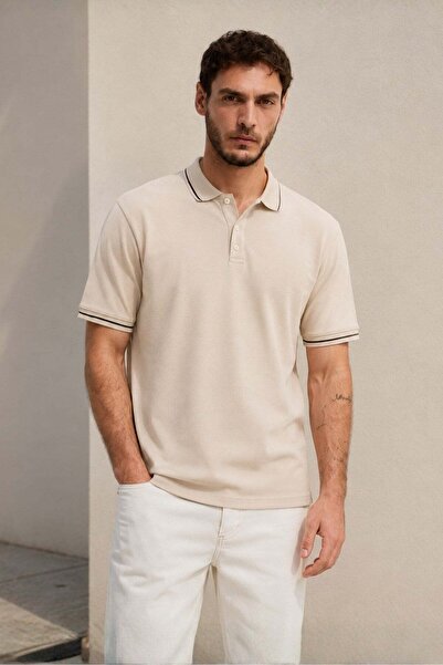 Madmext Μπεζ ανδρικό μπλουζάκι Polo Neck 6113