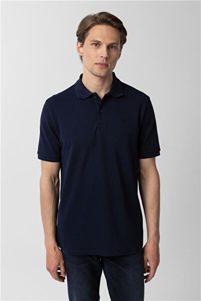SÜVARİ Lacivert Regular Düz Fermuarlı Polo Yaka Tişört