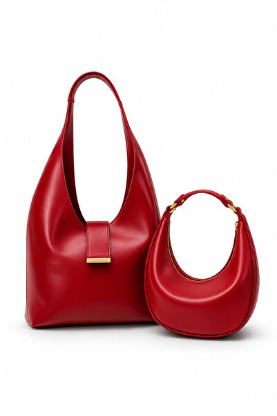 fular & bags Women's Double Set Zippered Strap Hand and Shoulder Bag