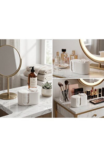craftopya Pamuk ve Kulak Çubuğu Düzenleyici - Dekoratif Banyo Organizeri - Beyaz