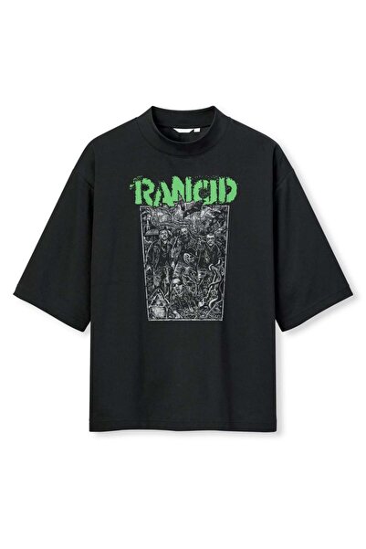 buzagi tasarım ürünleri Rancid Digital Print Oversize Black Unisex T-Shirt