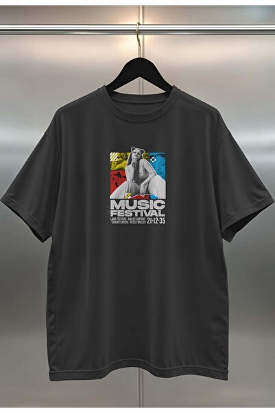 buzagi tasarım ürünleri Festival Digital Print Black and White Oversize Unise...
