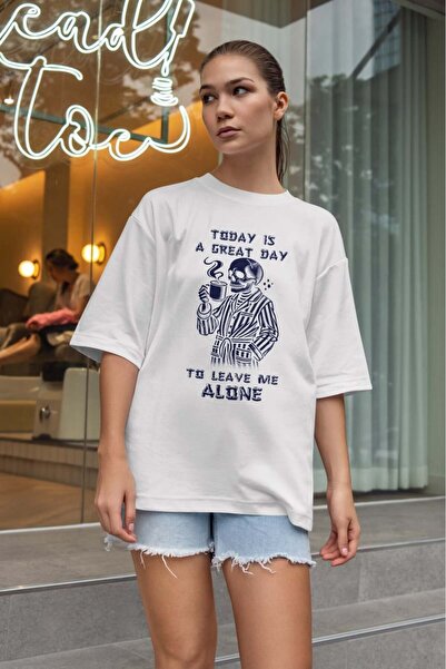 buzagi tasarım ürünleri Sarcastic Oversize Unisex White T-Shirt
