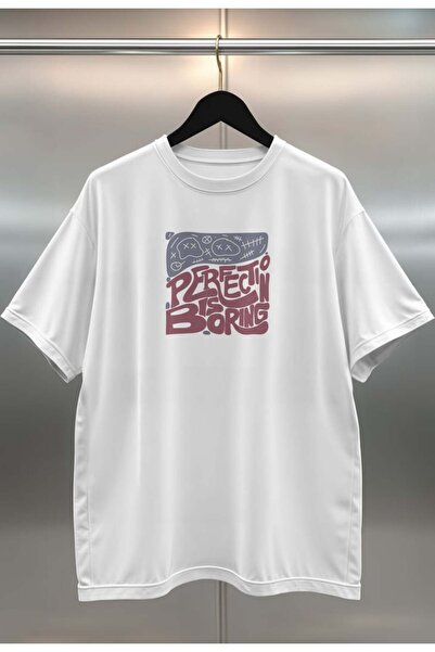buzagi Perfection Digital Printing Oversize White Unisex T-Shirt