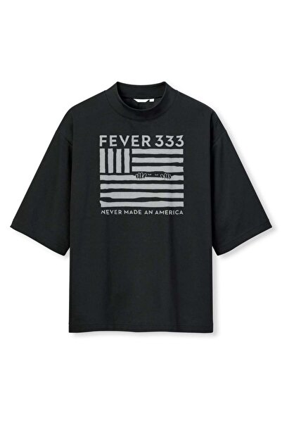 buzagi tasarım ürünleri Fever 333 Digital Print Oversize Black Unisex T-Shirt