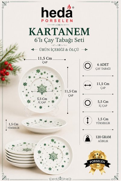 Farika Porselen Kartanem Set of 6 Porcelain Tea Plates