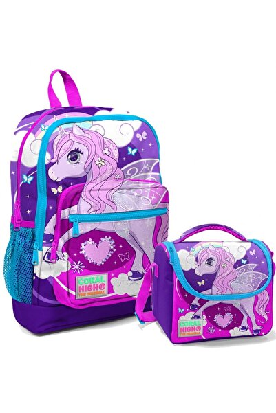 Coral High Mor Unicorn Kız Çocuk Ilköğretim Okul Sırt Çantası Ve Beslenme Çan...